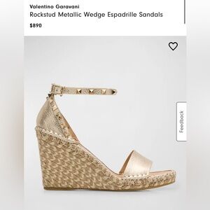 Valentino ROCKSTUD METALLIC ROSE GOLD  WEDGE SANDAL size 40 fits to 8.5 us